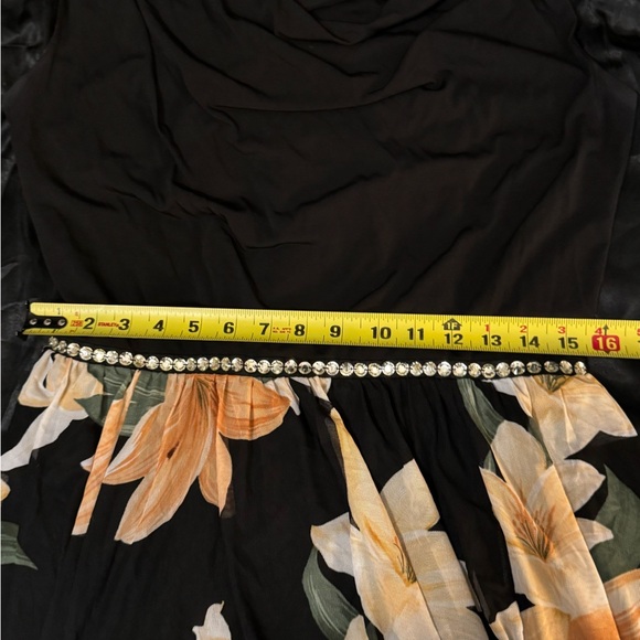 Alexa B Nites Evening Dress Plus Sz 14w Black Orange Floral Flowers bling waist - Picture 9 of 10